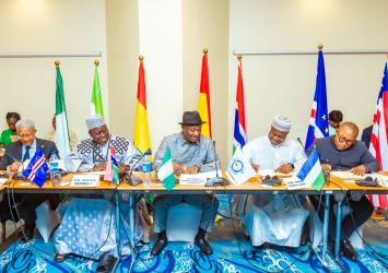 Liberia Transport Minister Sirleaf R. Tyler in photograph with other West African Transport Ministers