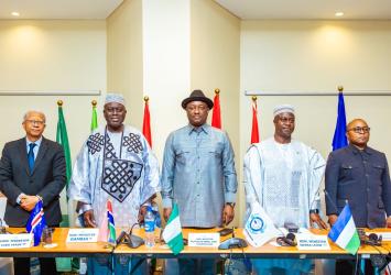 Liberia Transport Minister Sirleaf R. Tyler in photograph with other West African Transport Ministers