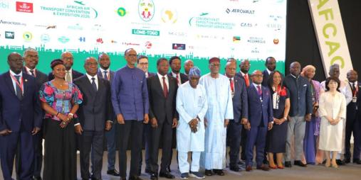 Miniter Sirleaf R. Tyler in photograph with participants at  the African Air Transport Convention & Expo 2026 in Lome, Togo