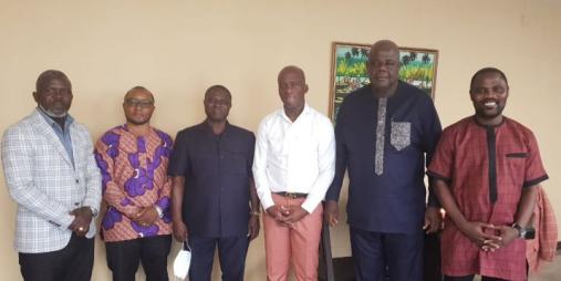 Hon. Samuel A. Wlue along with his Deputy and Assistant Ministers in photo with Senate committee on Transportation During Their Acquaintance Visit At Ministry of Transport.